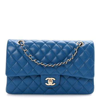 CHANEL Caviar Quilted Medium Double Flap Blue