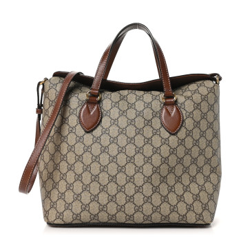 GUCCI GG Supreme Monogram Linea A Foldover Tote Brown