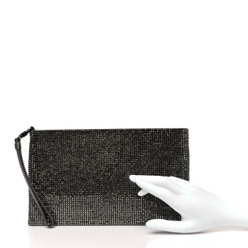 JUDITH LEIBER Satin Allover Crystal Wristlet Pouch Hematite