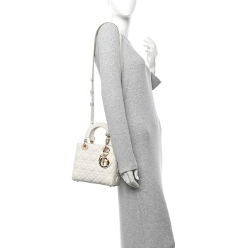 CHRISTIAN DIOR Lambskin Cannage Small Lucky Badges My Lady Dior White