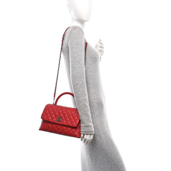 CHANEL Caviar Quilted Small Coco Handle Flap Red