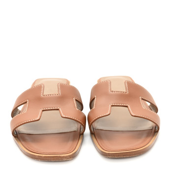 HERMES Box Calfskin Oran Sandals 37.5 Gold