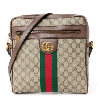 GUCCI GG Supreme Monogram Web Medium Ophidia Messenger Bag Brown