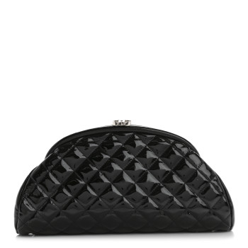 CHANEL Patent Quilted Timeless Clutch Black