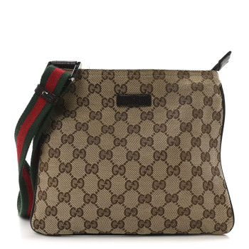 GUCCI Monogram Web Small Flat Messenger Bag Brown
