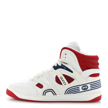 GUCCI Demetra GG Supreme Monogram Mens Basket High Top Sneakers 11 Great White Red Blue