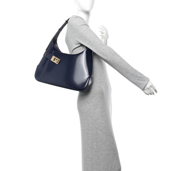 SALVATORE FERRAGAMO Brushed Calfskin Gancini Hobo Midnight