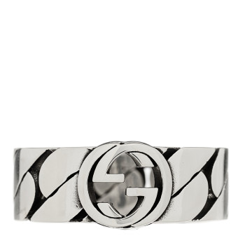 GUCCI Sterling Silver Interlocking G Chainlink Wide Band Ring 61 9.5