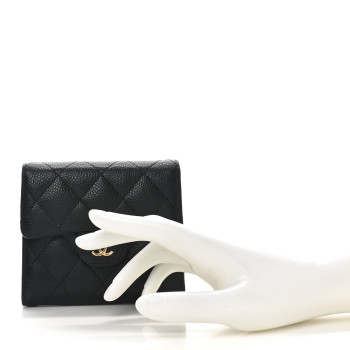 CHANEL Caviar Quilted Compact Flap Wallet Black