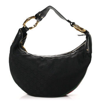 GUCCI Monogram Web Bamboo Ring Hobo Black