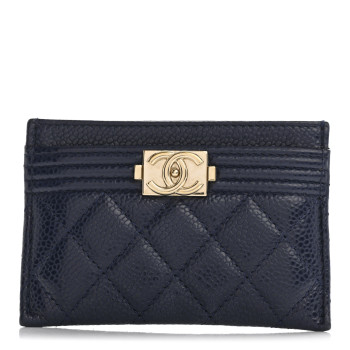 CHANEL Caviar Quilted Boy Card Holder Navy Blue