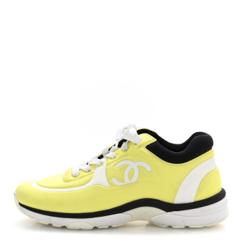 CHANEL Lycra Fabric CC Sneakers 38 Yellow