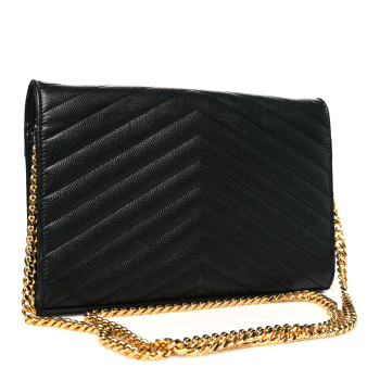 SAINT LAURENT Grain De Poudre Matelasse Chevron Monogram Chain Wallet Black