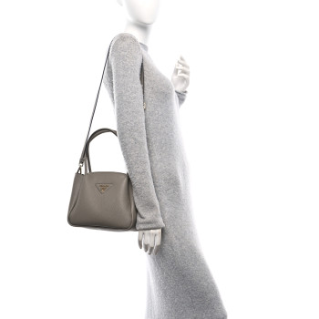 PRADA Vitello Daino Soft Mini Zippered Top Handle Bag Argilla
