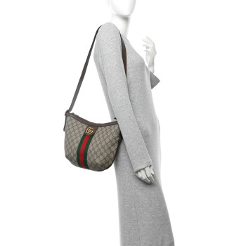 GUCCI GG Supreme Monogram Web Small Ophidia Half Moon Hobo Brown