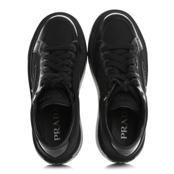 PRADA Re-Nylon Spazzolato Rubber Triangle Logo Macro Quilted Womens 45mm Platform Sneakers 37 Black