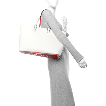 CHRISTIAN LOUBOUTIN Calfskin Spikes Large East West Cabata Tote Snow