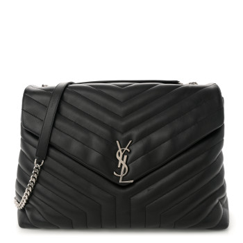SAINT LAURENT Calfskin Y Quilted Monogram Large Loulou Chain Satchel Black