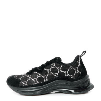 GUCCI Tela Retino Mesh Crystal Suede GG Monogram Womens Gucci Run Sneakers 39 Black Silver