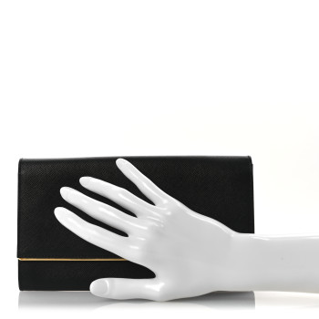 PRADA Saffiano Metal Bar Flap Wallet Black