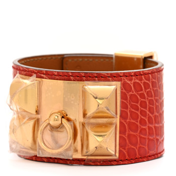 HERMES Shiny Alligator Collier De Chien CDC Bracelet S Geranium