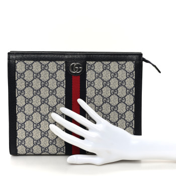 GUCCI GG Supreme Monogram Web Ophidia Pouch Beige Blue