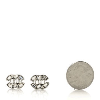 CHANEL Baguette Crystal CC Earrings Silver