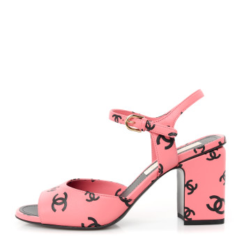 CHANEL Printed Lambskin Coco Beach Sandals 38 Pink Black