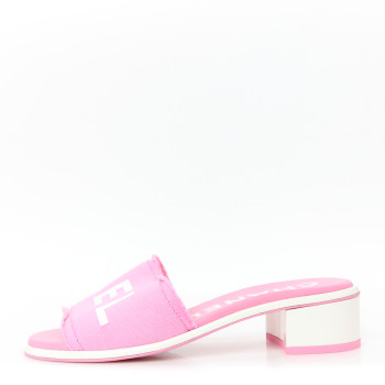 CHANEL Cotton Logo Mule Sandals 36.5 Pink White
