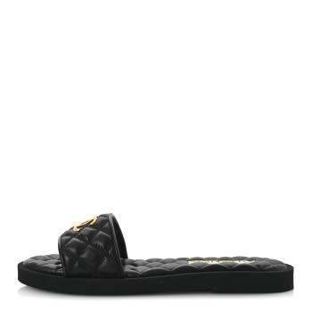 CHANEL Lambskin Quilted Textured CC Mules Sandals 39 Black