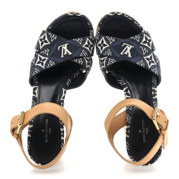 LOUIS VUITTON Jacquard Calfskin Since 1854 Boundary Wedge Sandals 36 Blue