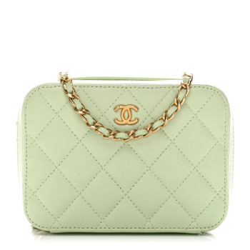 CHANEL Lambskin Quilted CC Pearl Crush Camera Case Light Green