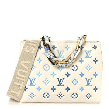 LOUIS VUITTON Lambskin Embossed Monogram Tricolor By The Pool Coussin PM White Blue