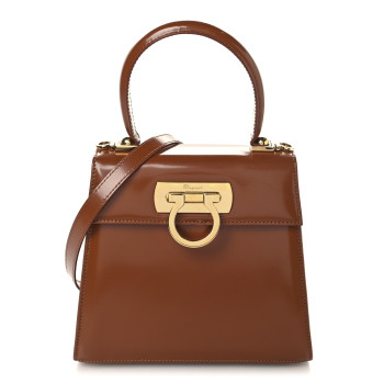 SALVATORE FERRAGAMO Brushed Off Calfskin Small Iconic Top Handle Cuoio