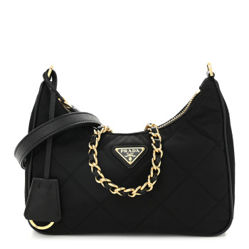 PRADA Re-Nylon Saffiano Stitched Mini Re-Edition 1995 Chaine Shoulder Bag Black