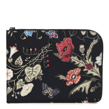 GUCCI Canvas Flora Knight Travel Laptop Document Case Black