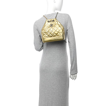 CHANEL Metallic Lambskin Small Quilted Gabrielle Backpack Gold