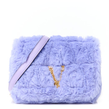 VERSACE Faux Fur Quilted Virtus Shoulder Bag Orchid