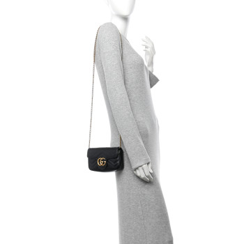 GUCCI Calfskin Matelasse Super Mini GG Marmont Shoulder Bag Black