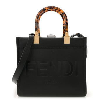 FENDI Vitello King Plexiglass Logo Embossed Small Fendi Sunshine Shopper Tote Black