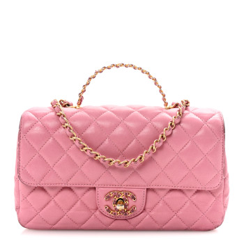 CHANEL Lambskin Quilted Mini Strass On Top Flap Pink