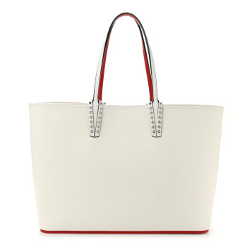 CHRISTIAN LOUBOUTIN Calfskin Spikes Large East West Cabata Tote Snow