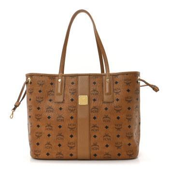 MCM Visetos Medium Liz Reversible Shopper Tote Cognac