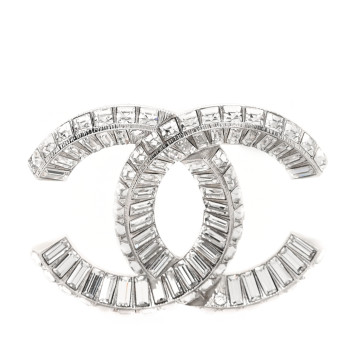 CHANEL Baguette Crystal CC Brooch Silver