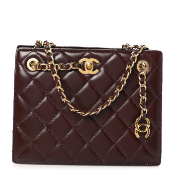 CHANEL Shiny Calfskin Quilted Small Shopping Bag Burgundy