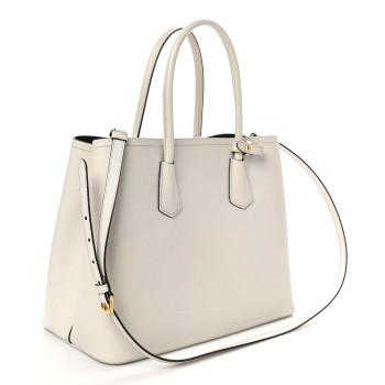 PRADA Saffiano Cuir Medium Double Bag Talco Black