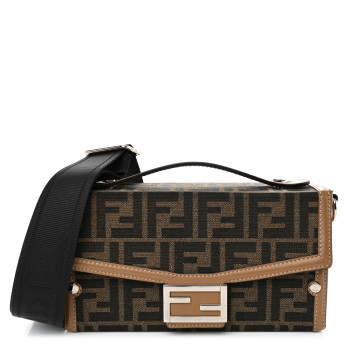 FENDI Recycled Fabric Jacquard Vitello King FF 1974 Baguette Soft Trunk Tobacco Moro Sand