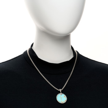 DAVID YURMAN Sterling Silver Diamond Mother of Pearl Turquoise 24mm DY Elements Reversible Pendant Box Chain Necklace