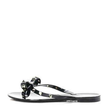 VALENTINO GARAVANI PVC Jelly Rockstud Bow Thong Sandals 38 Black