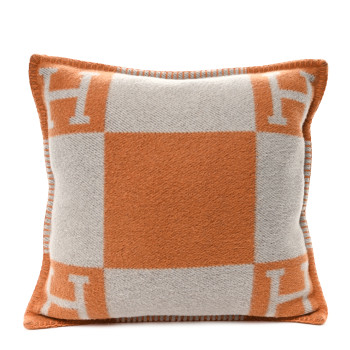 HERMES Wool Cashmere Avalon Pillow PM Ecru Potiron